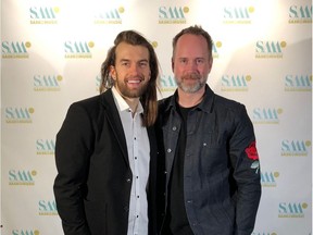 Factor Eight -- also known as Andrew Bennett (left) -- and Jesse Brown (right) stand for a picture at the Saskatchewan Music Awards. Bennett and Brown, both Saskatoon-based artists, collaborated on a new single titled Light to be released on Oct. 2, 2020.