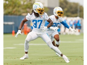 Cornerback Tevaughn Campbell (37) has gone from the University of Regina Rams and the CFL to making the 53-man roster with the NFL's Los Angeles Chargers. Photo courtesy Los Angeles Chargers.
