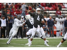 Luke Falk, shown here during his time with Washington State, is one of two quarterbacks among the 10 players on the Saskatchewan Roughriders' negotiation list that was released Thursday by the CFL. Photo courtesy Washington State.