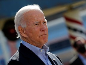 U.S. Democratic presidential candidate and former Vice President Joe Biden makes remarks as he prepares to board an Amtrak train to begin a campaign train tour in Cleveland, Ohio, U.S., September 30, 2020.