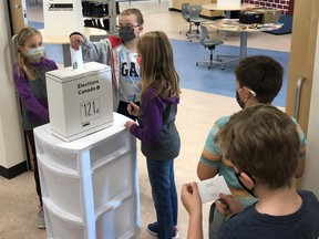 Students at Colette Bourgonje School cast ballots for Student Vote Saskatchewan.