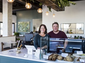 Coralee Abbott, left, and Mike Dahlen are the co-owners of Sparrow Coffee, which opened in Saskatoon's City Park neighbourhood in February