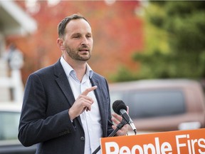 Saskatchewan New Democrat Leader Ryan Meili speaks at a campaign event in Saskatoon on October 6, 2020.