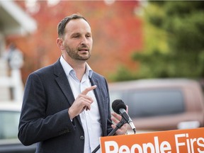 Saskatchewan New Democrat Leader Ryan Meili speaks at a campaign event in Saskatoon on October 6, 2020.