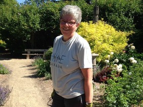 Bernadette in one of her favourite spaces - the Heritage Rose Garden at the Saskatoon Forestry Farm & Zoo. (Photo by Sara Williams)