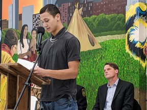 Brandon Applegate (pictured speaking at a media conference) is remembered for his work as a youth advocate.