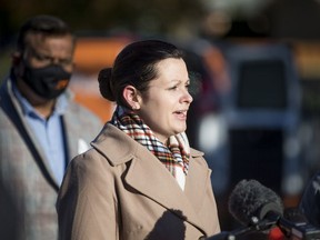 Vicki Mowat, Saskatchewan NDP candidate in Saskatoon Fairview riding, announces the NDP's plan to invest in long-term care. Photo taken in Saskatoon, SK on Tuesday, October 13, 2020. 
Saskatoon StarPhoenix / Matt Smith