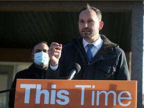 NDP Leader Ryan Meili announces the measures he would take as premier to address the spread of COVID-19. Photo taken in Saskatoon, SK on Thursday October 22, 2020.
