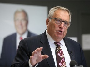 Don Atchison speaks to reporters at his campaign headquarters in Saskatoon on Oct. 23, 2020.