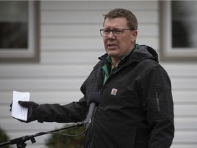 Saskatchewan Party Leader Scott Moe speaks at a campaign event in Saskatoon, Saturday, October, 24, 2020.