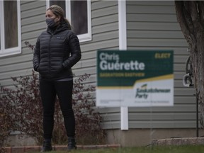 Saskatoon Eastview candidate Chris Guérette at a campaign rally in Saskatoon.