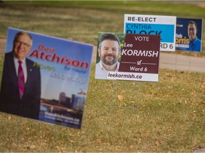 Signs endorsing candidates in the Nov. 9 civic election are popping up across the city.