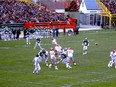 Calgary Stampeders quarterback Matthew Reed, 25, throws a pass against the Saskatchewan Roughriders at Taylor Field on Oct. 2, 1977.