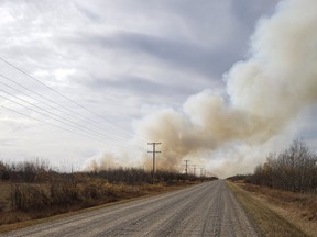 Smoke seen in an area near Dalmeny, Sask. on Oct. 8, 2020.