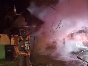Firefighters respond to a fire at a boarded up house in 300 block Avenue G South on Oct. 26, 2020. Photo provided by Saskatoon Fire Department.