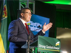 Sask. Party Leader Scott Moe gives his acceptance speech after his was declared victorious in the provincial election.