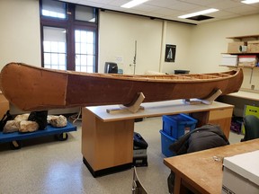 The handcrafted canoe is currently in Grandmother's Bay, SK. Photo provided by the University of Saskatchewan on November 2, 2020.