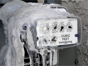 Ice forms on a SaskEnergy meter at a Regina home.