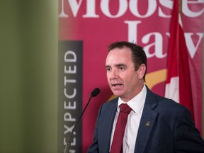 Fraser Tolmie, mayor of Moose Jaw, speaks at the Saskatchewan Legislative Building in October 2018 in this file photo.