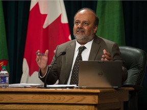 Saskatchewan's chief medical health officer Dr. Saqib Shahab speaks with media during a news conference regarding COVID-19 at the Saskatchewan Legislative Building in Regina, Saskatchewan on Nov 17, 2020.