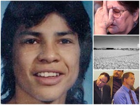 Saskatoon teenager Neil Stonechild (left) was found frozen to death in a field (middle right) on the outer edges of Saskatoon in November 1990. His mother, Stella Bignell (top right), was a constant presence at an inquiry in 2003 into Stonechild's death. The 17-year-old boy was last seen with Saskatoon police Constables Larry Hartwig and Bradley Senger (bottom right), in their cruiser, just before midnight on Nov. 24, 1990. (StarPhoenix file photos)