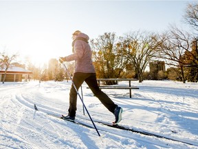 A cross-country skier takes advantage of the trails at Kinsmen Park.