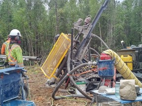 Exploration crews used rotary air blast (RAB) drilling to collect samples this summer in the Janice Lake area. Photo supplied by Rick Mazur on November 12, 2020.
