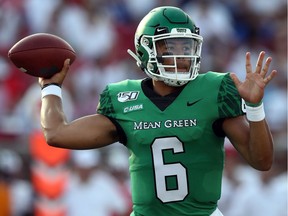 Mason Fine (6) of the North Texas Mean Green at Gerald J. Ford Stadium on September 07, 2019 in Dallas, Texas.