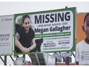 Megan Gallagher's family has put up a billboard at Idylwyld Drive and 20th St asking for information on her location. Megan was last seen Sept. 19, 2020. Photo taken in Saskatoon on Tuesday, Dec. 1, 2020.
