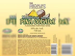 Minhas Sask Ventures Inc. is recalling The People's brand Meadilicious taste of Pina Colada flavoured fortified wine after it was found to contain milk that wasn't listed on the label.