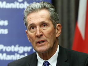 Manitoba Premier Brian Pallister, shown in this file photo, spoke bluntly Thursday about restrictions and sacrifices that have been necessitated by COVID-19.