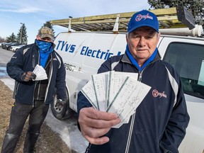 Tyvs Electric owner Doug Lalonde (R) and business partner Gord Beehler are owed close to $19,000 from Jason McLelland, owner of Grunt restaurant.