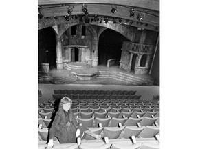 A photo of departing general manager Katherine McKeehan in the old Persephone Theatre, the one-time Westgate Alliance Church, at 2802 Rusholme Rd, from Jan. 14, 1984.