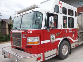 A Saskatoon Fire Department fire truck at Fire Station No. 3.