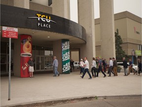 Audience members make their way into TCU Place in Saskatoon for a show in 2018.