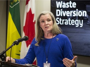 City of Saskatoon director of sustainability Jeanna South speaks at a news conference in January 2020.