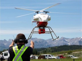 Researchers at the University of Calgary, SAIT, Alberta Health Services and Alberta Precision Laboratories have partnered with three reserves that are part of the Stoney Nakoda First Nation to test the use of drones to deliver medical supplies and COVID-19 test kits. THE CANADIAN PRESS/HO-University of Calgary-Riley Brandt