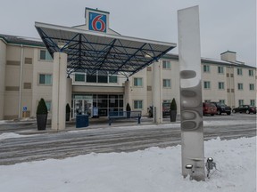 A three-sided, nine-foot-high steel monolith was constructed outside of the Motel 6 on Marquis Drive. Photo taken in Saskatoon, SK on Tuesday, January 5, 2021.