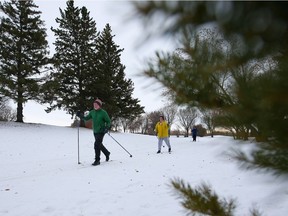 Dennis Flaherty, Glenn Dougan and Doug Maurer (from left) go for their weekly cross country skiing outing - where they can safely socialize at Holiday Park Golf Course. Photo taken in Saskatoon on Wednesday, January 6, 2021.
