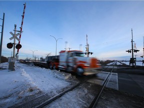 The railway crossing on Preston Avenue is one of the crossings that is being looked at by the city for a possible overpass to alleviate railway issues. Photo taken in Saskatoon on Thursday, January 7, 2021.
