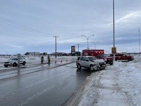 Warman Fire Rescue was on scene of multiple collisions inside Warman and on the highway on Jan. 13, 2021 after freezing rain fell in the area. Photo courtesy of @WarmanFire on Twitter.