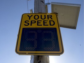 A speed indicator on Clarence Ave South near Aden Bowman Collegiate in Saskatoon, SK on Tuesday, October 23, 2018.