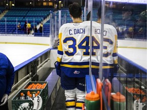 Saskatoon Blades forward Colton Dach was the No. 1 star on this night as the Blades played host to the Winnipeg Ice in WHL pre-season action at Sasktel Centre on Friday, Sept. 13, 2019 in Saskatoon.