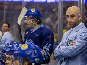 Saskatoon Blades head coach Mitch Love shown here behind the bench during a WHL game against the Regina Pats at SaskTel Centre in Saskatoon on Friday, March 6, 2020.