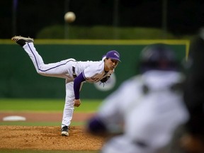 Muenster's Logan Hofmann, shown while pitching at at Northwestern State University of Louisiana, is preparing to launch his pro baseball career.