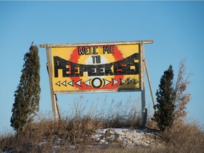 A sign welcomes visitors to Peepeekisis Cree Nation on Dec. 18, 2020. The community is one of two in the province affected by two long-term drinking water advisories. Advisories for the Peepeekisis Main Public Water System and the Poitras Well became long-term in 2016 and 2014, respectively. (BRANDON HARDER/ Regina Leader-Post)