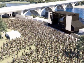 An artist's rendering of a proposed $12-million permanent outdoor festival site in Friendship Park, between the Broadway and Traffic bridges.