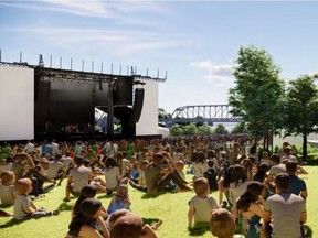 An artist's rendering of a proposed $12-million permanent outdoor festival site in Friendship Park, between the Broadway and Traffic bridges.