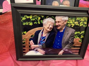 Ben and Agatha Peters, 82, were photographed on the U of S campus by their daughter. Now, their picture is among dozens on display at the Bethany Manor seniors' community in Saskatoon for Valentine's Day.