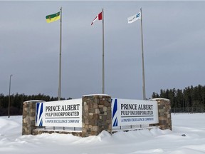 The main gate at the pulp mill near Prince Albert